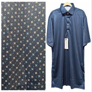 Collars & Co Mens NWT Size L Blue Geometric Stars Print Dress Collar Polo Shirt